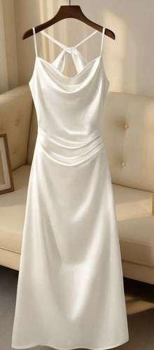 White satin cowl neck - cowl, long