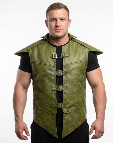 Men green leather medieval - men's,