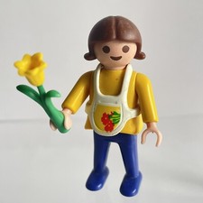 Playmobil Little Girl + Flower Apron Holding A Yellow Flower. Gardener Girl