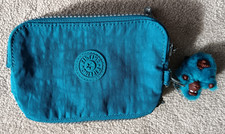 Kipling Three Zip Turquoise Blue Purse with Prisca Monkey
