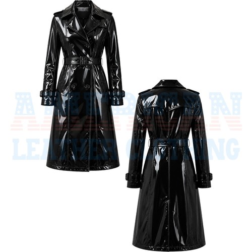 Black vinyl trench coat shiny - black,