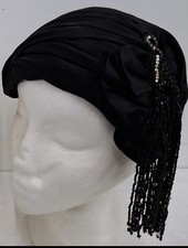 Vintage 1920s-1930s  Silk Flapper Hat With Beaded Tassles on the Side