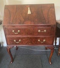 Vintage Mahogany Drop-Front Writing Bureau With Cabriole Legs And Leather Inset