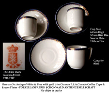 3x Antique German White & Blue