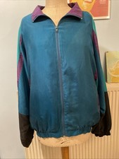 Vintage 1980s Silk Express Turquoise Blue/purple Shell Suit Zip Jacket M