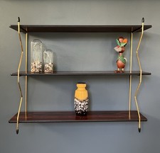 Vintage Atomic Wood Effect Wall Hanging Shelf Unit Mid Century Book Shelves