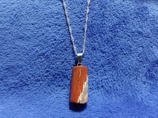 Red Jasper Barrel Pendant Sterling Silver Chain Necklace - 18" Long