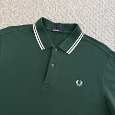 Fred Perry Twin Tipped Polo Shirt Green White Mens Large Mod Scooter 60s