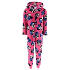 Disney Minnie Mouse Kids Fleece All in One Girls Nightwear Pink 3-8 Years