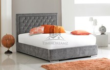 Modern Sarah Chenille Fabric Faux Leather Upholstered Bed Frame Double 5FT 6FT 