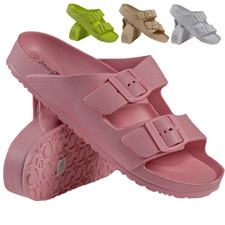 LADIES WOMENS BEACH POOL FLIP FLOP SLIP ON SLIDES SLIDERS BUCKLE SUMMER SANDALS