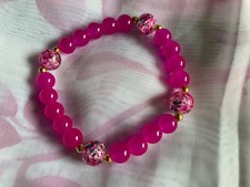 Fuschia Pink Agate 8mm Bracelet with Sparkling Crystal ( Two sizes Available)