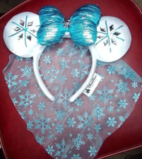 Disney Parks Blue Snowflake Minnie Mouse Ears Edition Crystal Elsa Headband