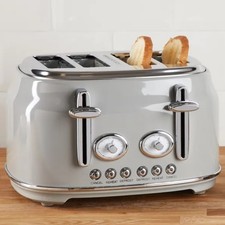 Retro Gloss 4 Slice Toaster - Grey - 1750W - x6 Heat Settings, Defrost & Reheat