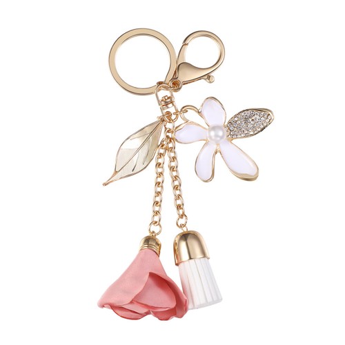 Women keychain pink flower - pink,