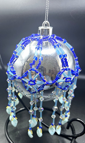 Christmas silver blue - christmas, beaded