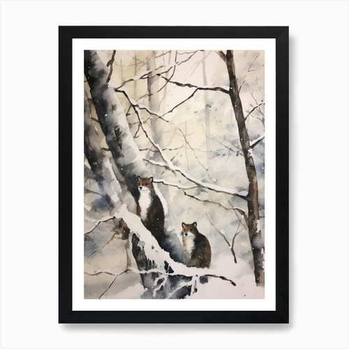 Winter watercolour weasel - winter, 3