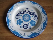 VINTAGE STYLE FOLKLORE BY NINA JAREMA BLUE & WHITE ENAMEL Plate FOR WILD & WOLF