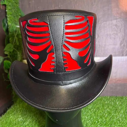 Black red leather top - black,