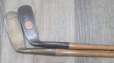 2 Antique Vintage Rare Hickory Wood Shaft Golf Putters Copper Face Al Alcroft