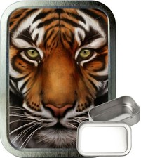 Tiger Face 2oz Silver Tobacco Tin, Airtight sealed Tobacco Tin, Storage Tin