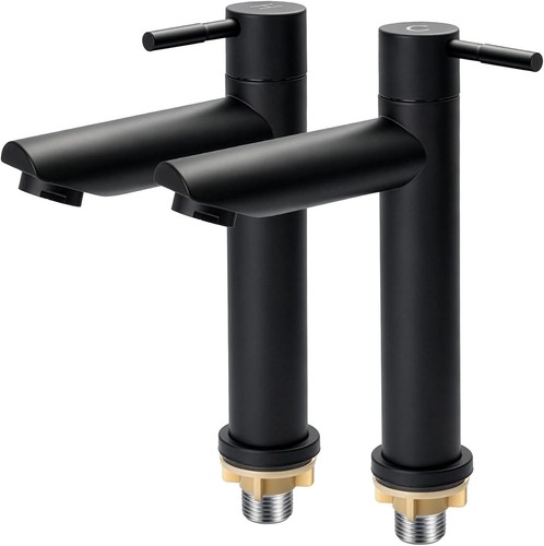 Black basin pillar taps - black, pair