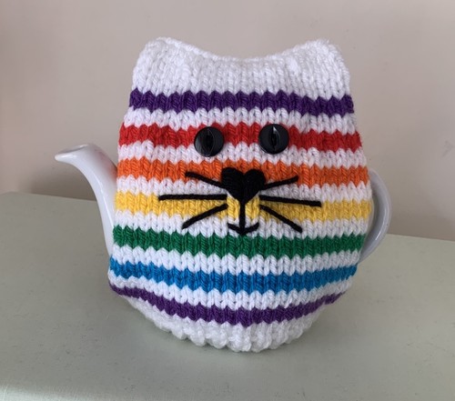 New hand knitted white - hand, white/rainbow