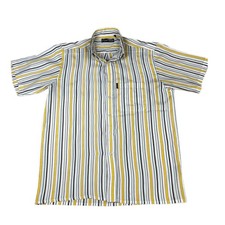 FISH TANK Mens Short Sleeve Shirt Yellow Blue Striped Size 42 Large