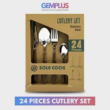 GEM+ | 24-Piece Stainless Steel Cutlery Set with Wood Texture Plastic Handle