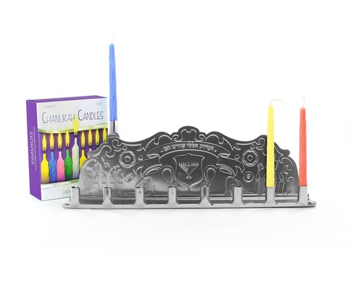 Tin menorah with candles - menorah,