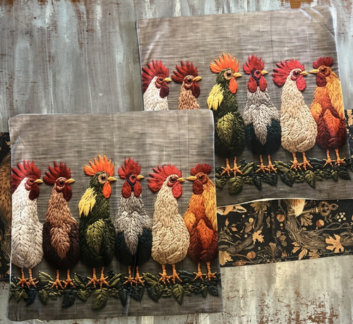 Hen cockerel cushion cover - x2,