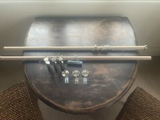 Curtain Pole Stainless Steel Metal Bleached Wood effect brackets  2.4m 240cm 
