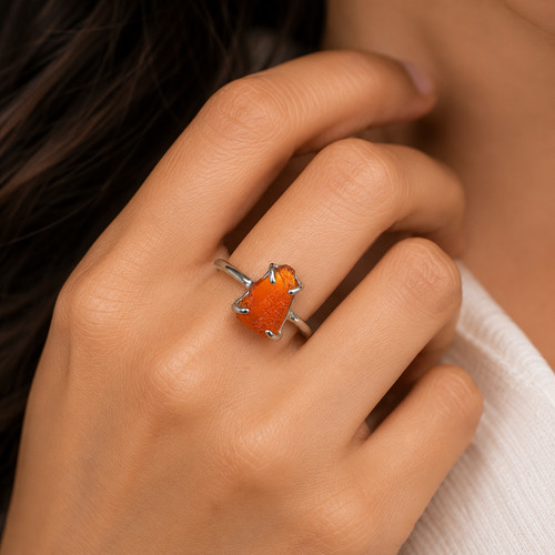 Raw mexican fire opal ring - fire,