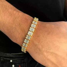6 CT Baguette Moissanite Men's Tennis Bracelet 14K Yellow Gold Plated