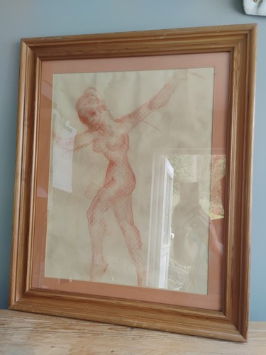 Large framed chalk portrait - framed,