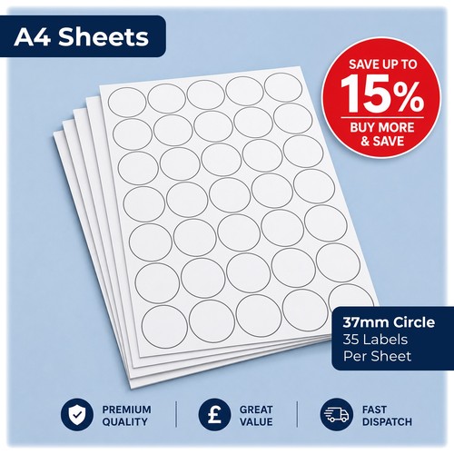 White round labels a4 - white, on