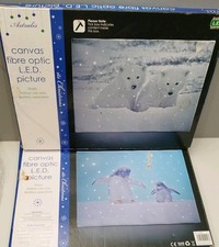 2x Festive Christmas Picture Canvas with LED Lights - Polar bears and Penguins