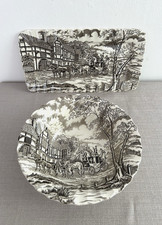 Myott Royal Mail Serving Bowl & Sandwich Platter Brown Staffordshire Scalloped