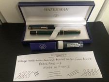 Waterman Laureat Marble Green Fountain pen With Box, Converter, etc. EF Nib
