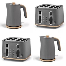 Grey Kettle & 4 Slice Toaster Set Wooden Effect Grey Scandi DELIVERED MINOR USED