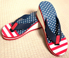 Avon Flip Flop Low Wedge Sandal Red White & Blue Stars & Stripes Sz Small (5-6)