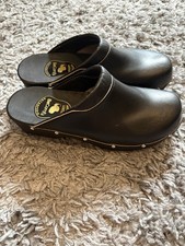 New Mens Becomfy Swedish Style Wooden Clogs Black Leather Size EU 44 UK 9.5
