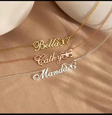 Personalised Carrie Style Name Necklace Gold Plated Silver Surgical Steel