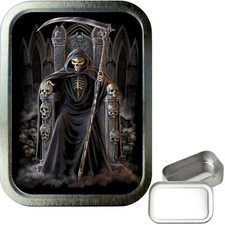 Grim Reaper Throne 2oz Silver Tobacco Tin, Airtight sealed Tobacco Tin