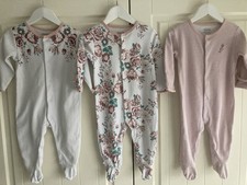 SET OF 3 🩷 Mamas & Papas Pink & White Floral Sleepsuit Bundle Girls 6-9 Months