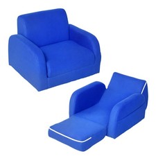 HOMCOM Kids Sofa Bed, Blue Folding Toddler Chair,Refurbished