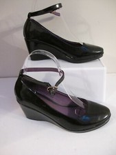 SOLE SURVIVOR Size 4/ 37 Black Patent Wedge Heels Ankle Strap Ex Condition