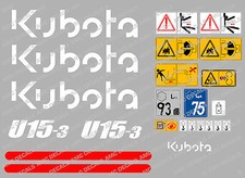 KUBOTA U15-3 MINI DIGGER COMPLETE DECAL SET WITH SAFETY WARNING SIGNS