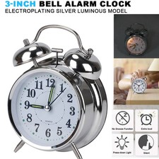 Bedside Traditional Classic Style Wind Up Double Bell Alarm Clock Chrome Silver
