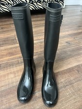 HUNTER Womens Refined Gloss Tall Wellington Boots Black UK5 RRP £125